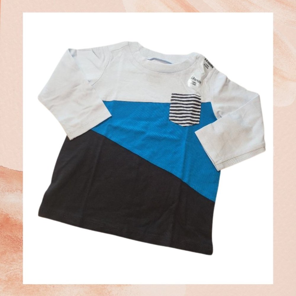 Blue Color Block Long Sleeve Tee